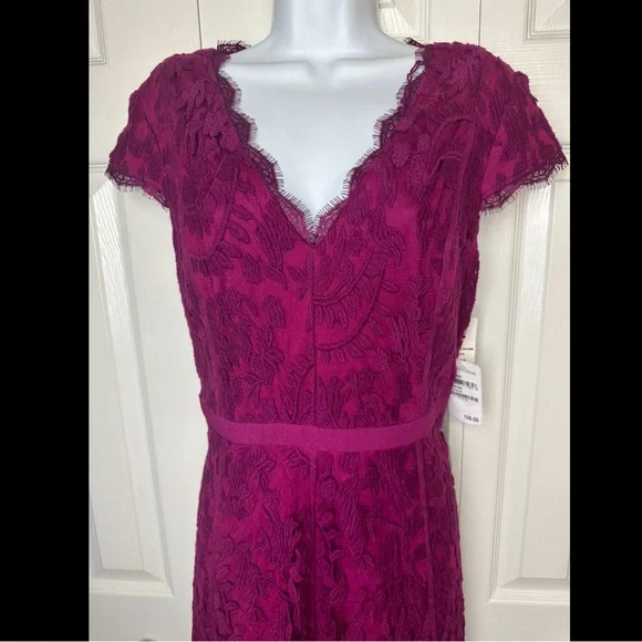 New ADRIANNA PAPELL Illusion Inset Fit Flare Dress Crushed Berry Purple Magenta - Picture 4 of 11